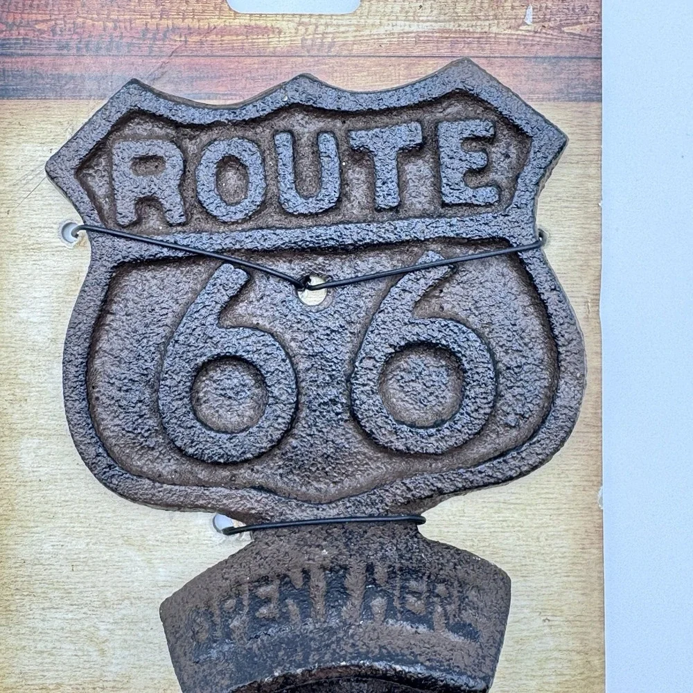 Cast Iron Historic US Route 66 Beer Soda Bottle‎ Opener Wall Mount Antique Brown